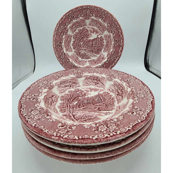Vintage Grindley Staffordshire Set of 5 Soup Bowls 9" English Country Red - Picture 1 of 10